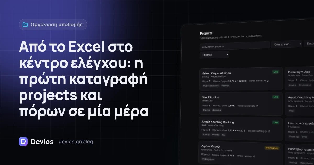 Από το Excel στο κέντρο ελέγχου: η πρώτη καταγραφή projects και πόρων σε μία μέρα